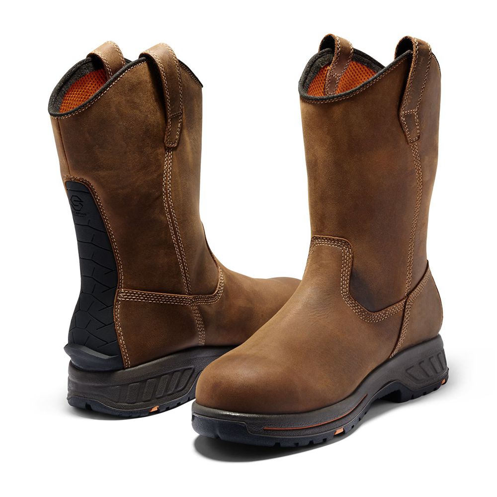 Timberland Μποτακια Εργασίας Ανδρικα Καφε/Μαυρα - Pro® Helix Hd Comp Toe Pull-On - Greece 2581093-JP